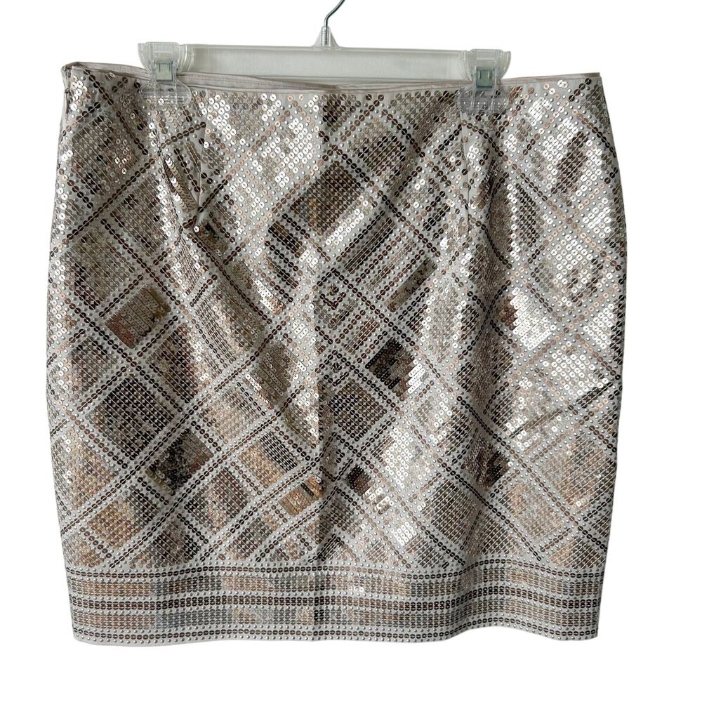 White House Black Market Mini Skirt Size 14 NWT Gold Sequin Studded Party